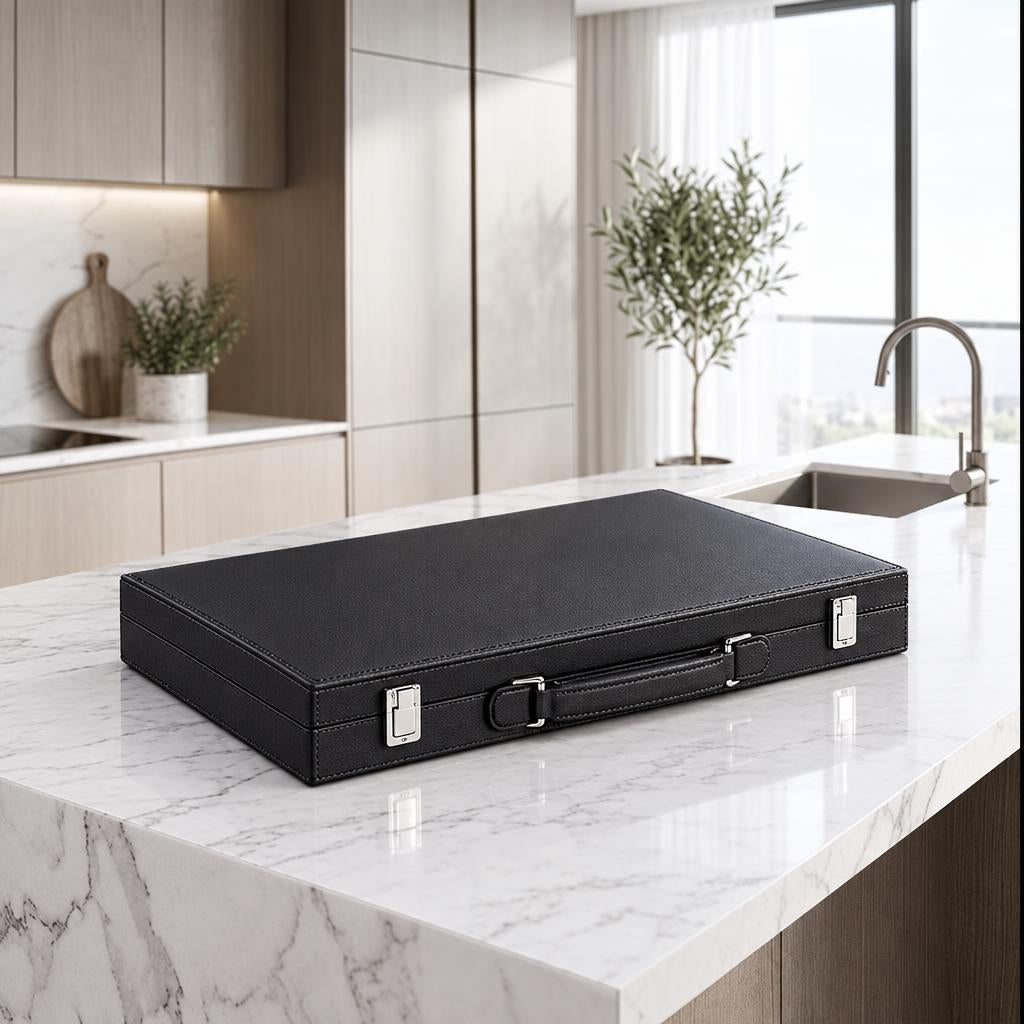 Backgammon Milano — Black Leather Travel Case