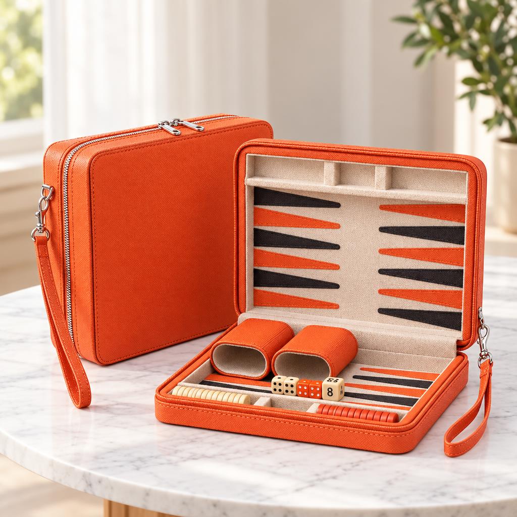 Backgammon Alanya – magnetisches Reise-Set aus Kunstleder