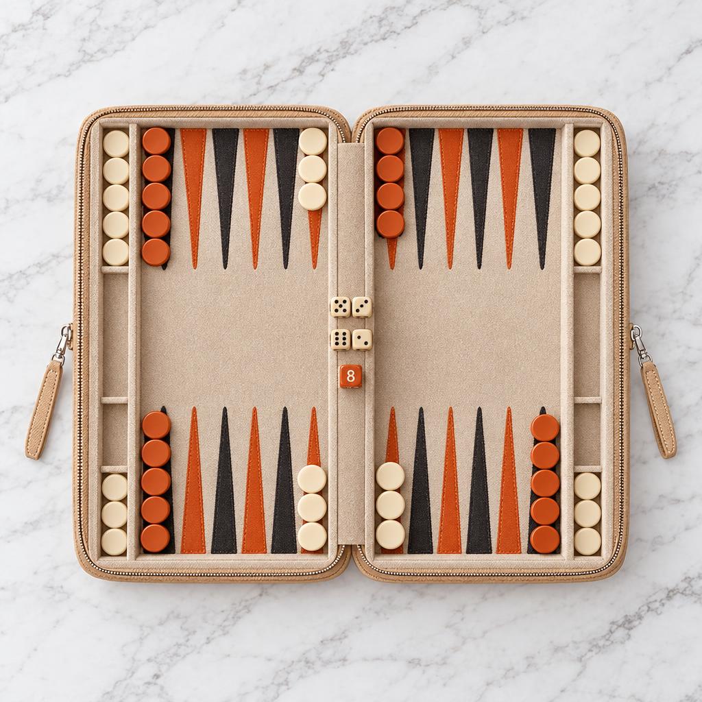 Backgammon Alanya – magnetisches Reise-Set aus Kunstleder