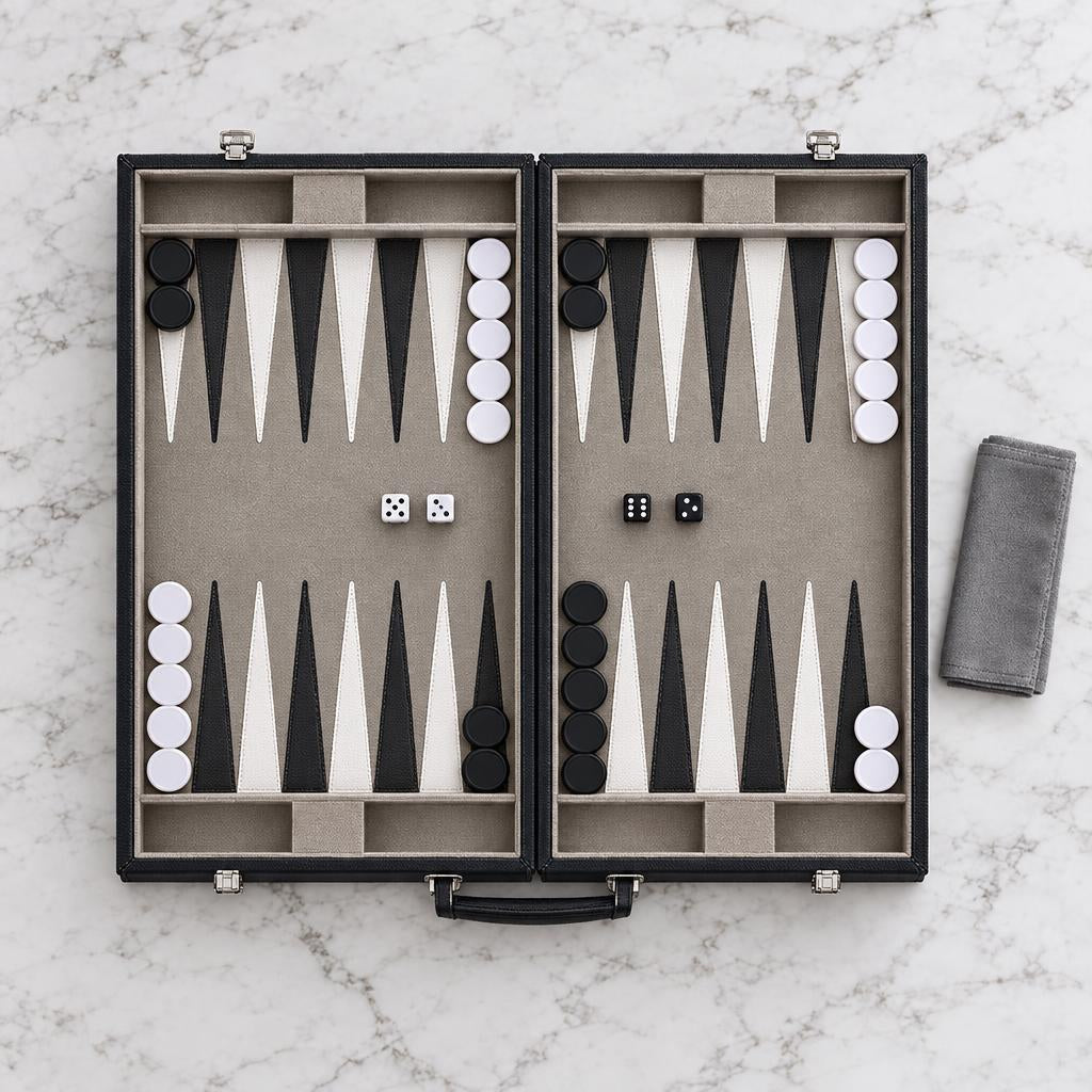 Backgammon Milano — Black Leather Travel Case