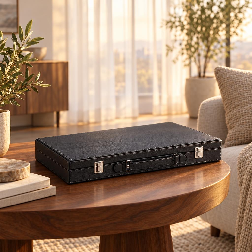 Backgammon Milano — Black Leather Travel Case