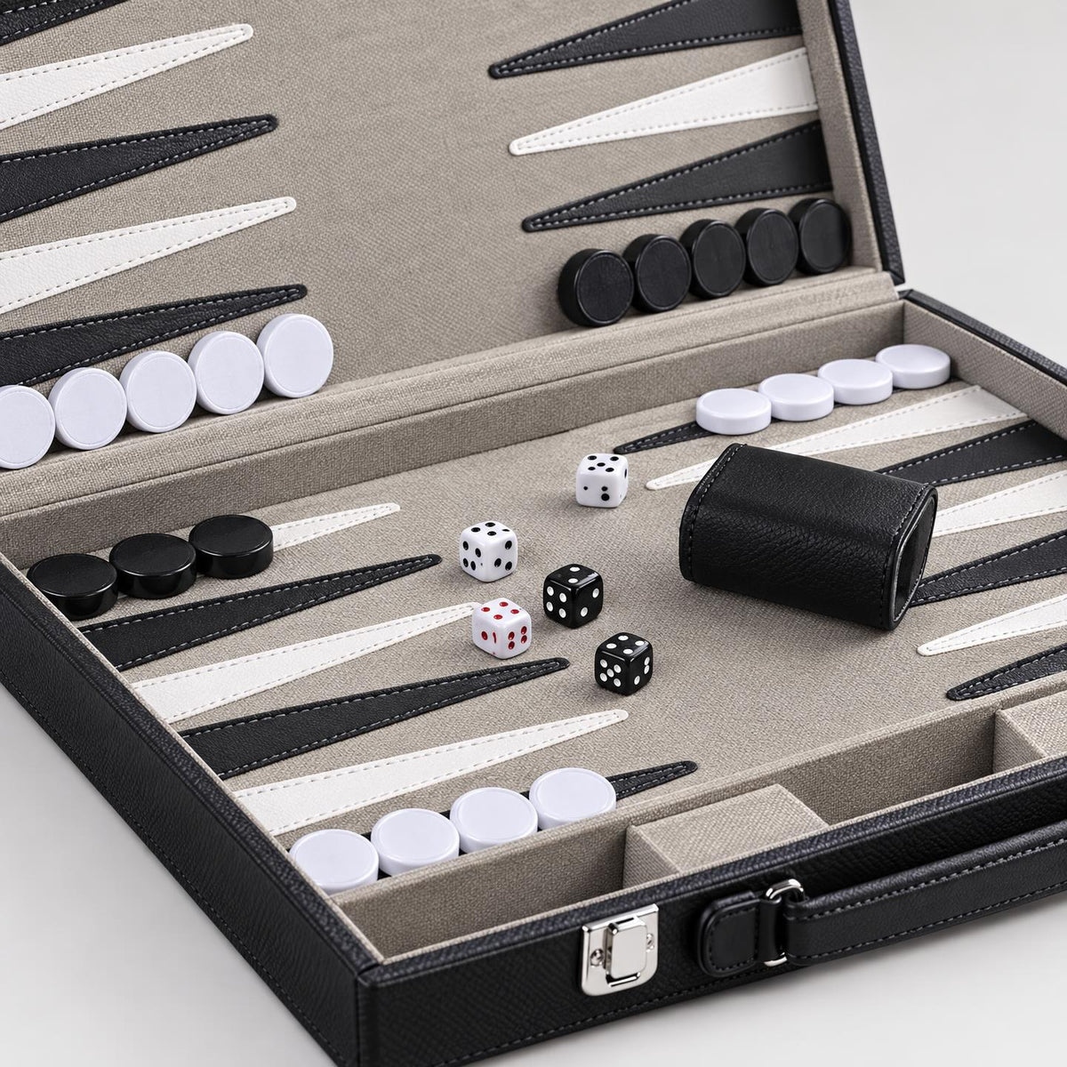 Backgammon Milano — Black Leather Travel Case