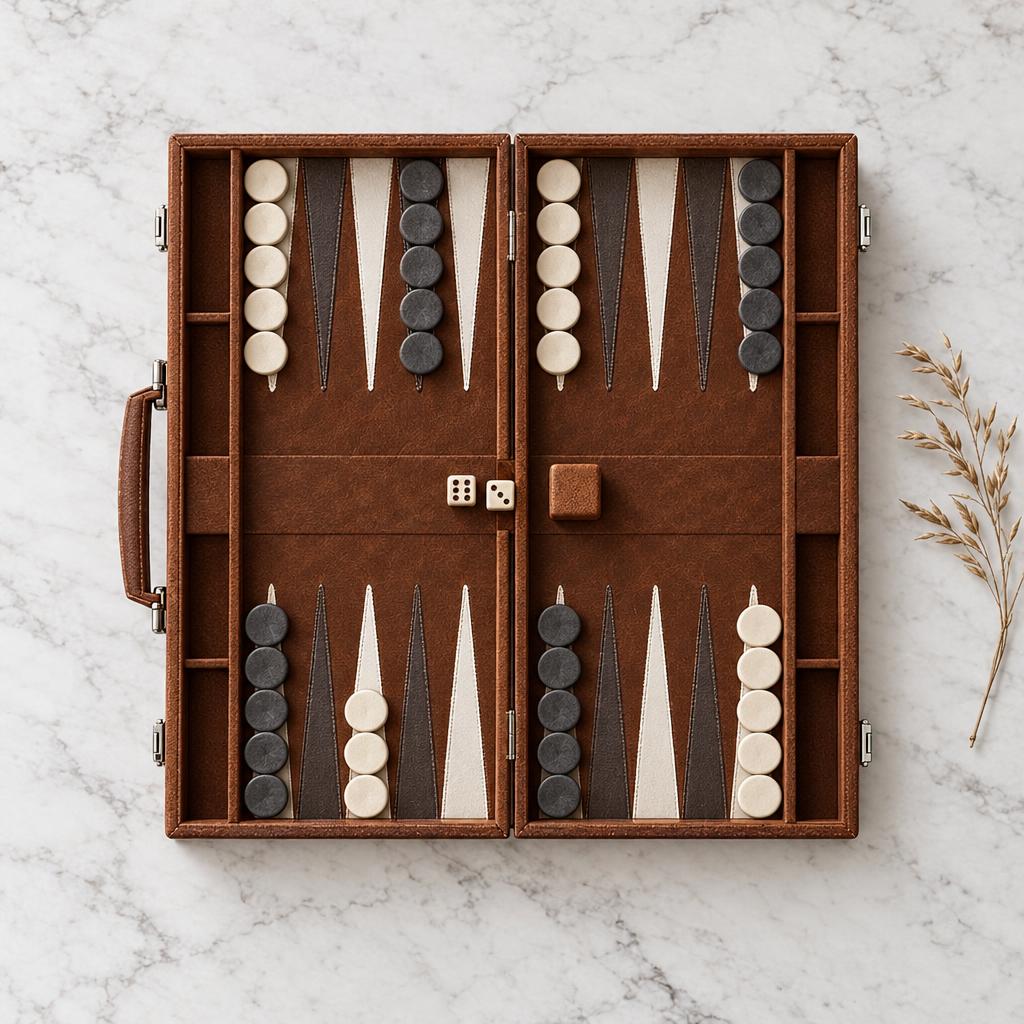 Backgammon Roma — Brown Leather Travel Case