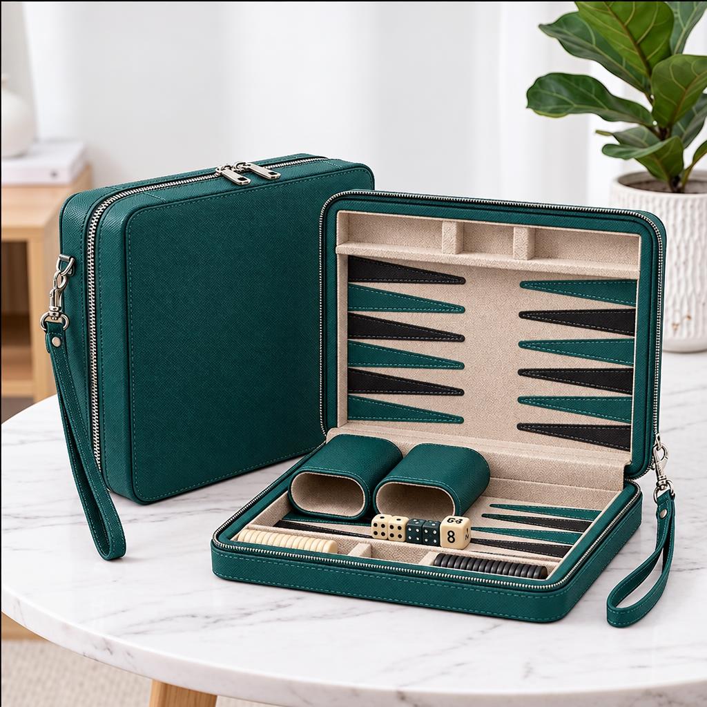 Backgammon Alanya – magnetisches Reise-Set aus Kunstleder